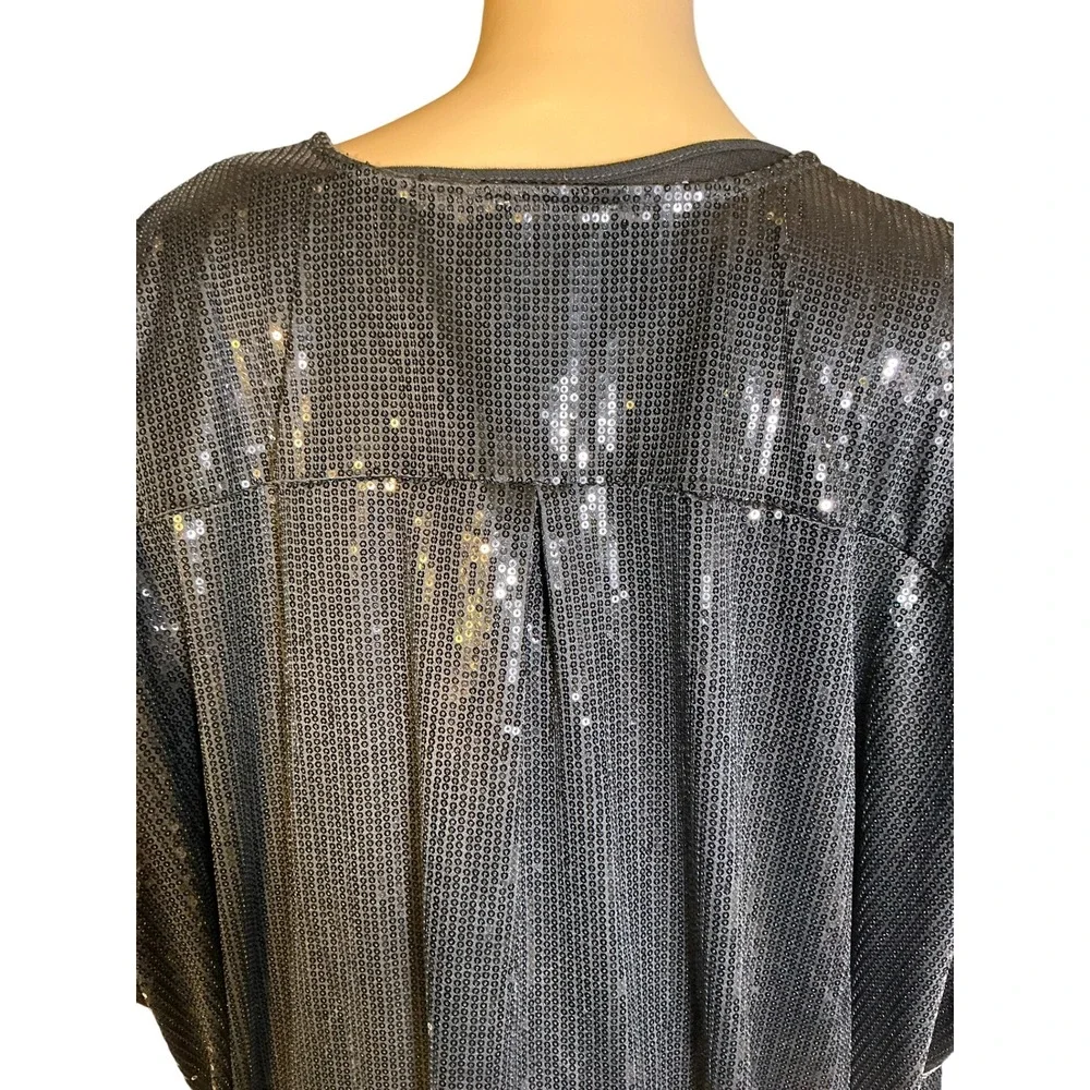 Women's Sequin‎ Kimono Cardigan Black Open Front Short Sleeve Elegant Glam XL